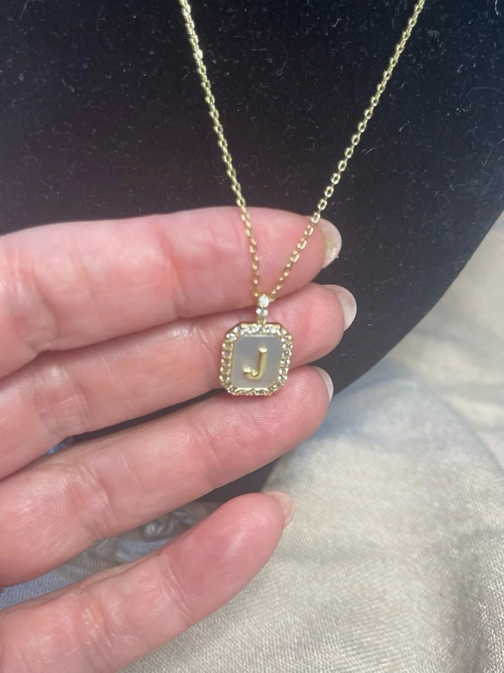 Marsha Jewelry woman’s Gold Tone Letter J Initial Rhinestone Pendant Necklace